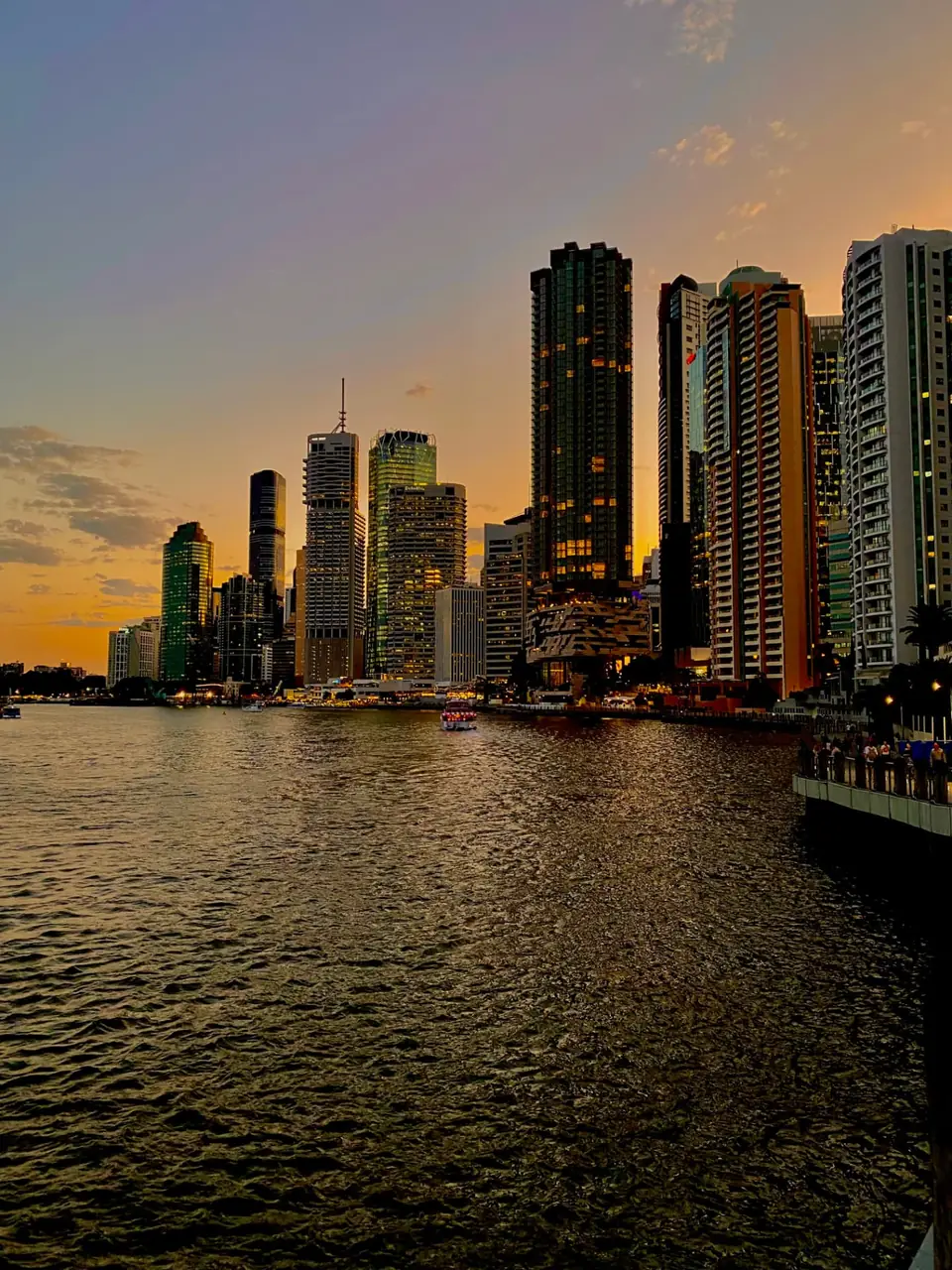 Brisbane skyline and the Brisbane River at sunset